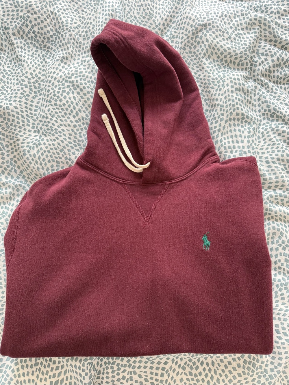 Ralph Lauren Men's Maroon Pullover Hoodie with Green Pony